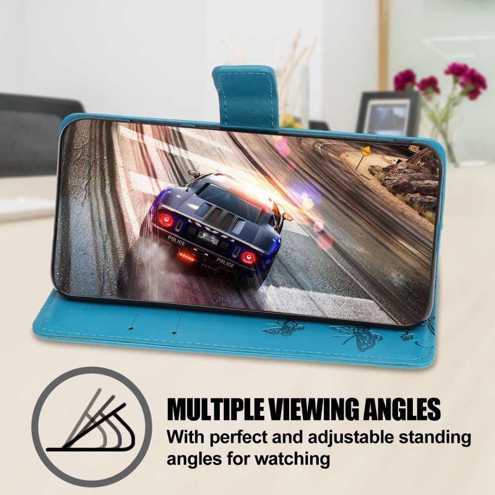 Funda de Cuero con Mariposas Samsung Galaxy A22 5G, Azul