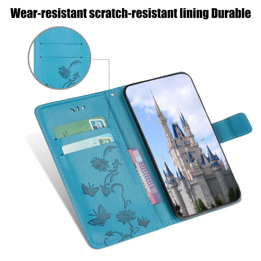 Funda de Cuero con Mariposas Samsung Galaxy A22 5G, Azul