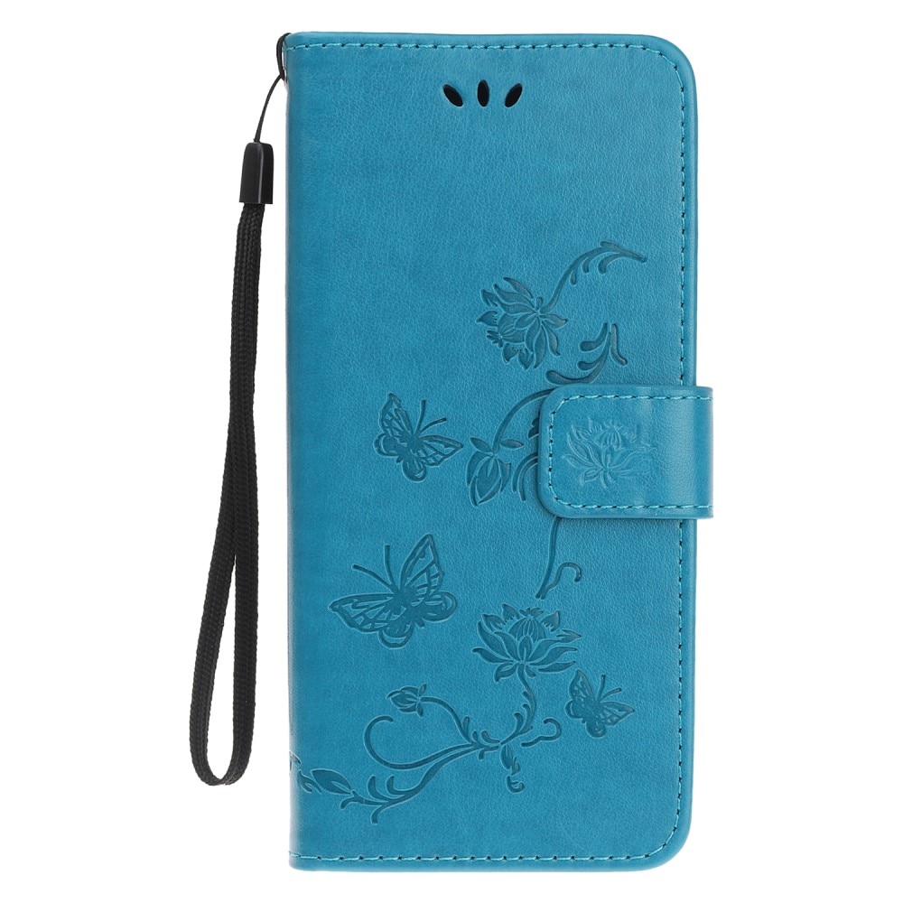 Funda de cuero con mariposas para Samsung Galaxy A22 5G, azul