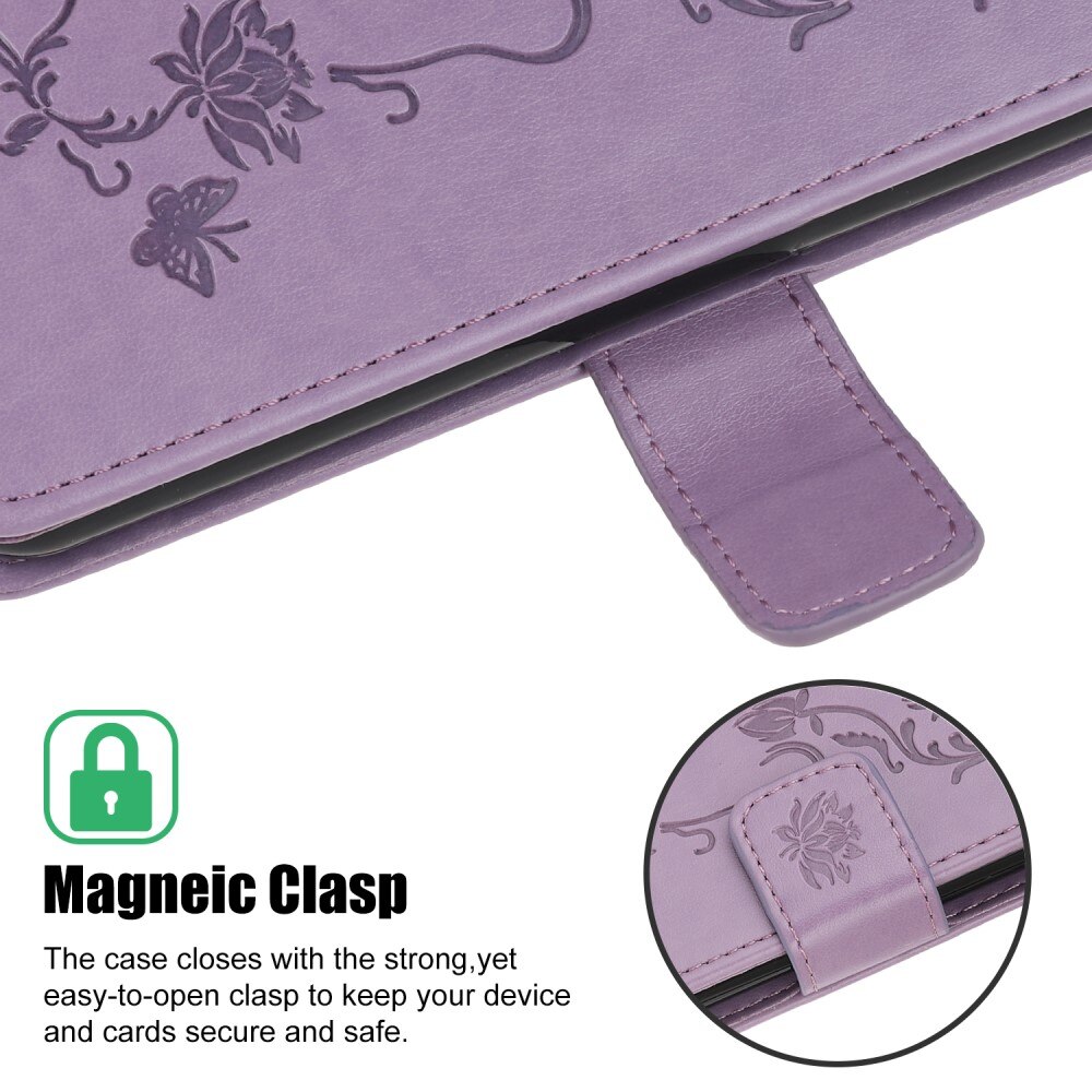 Funda de cuero con mariposas para Samsung Galaxy A22 5G, violeta