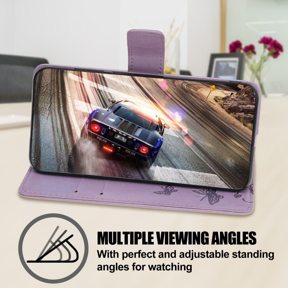 Funda de Cuero con Mariposas Samsung Galaxy A22 5G, Púrpura