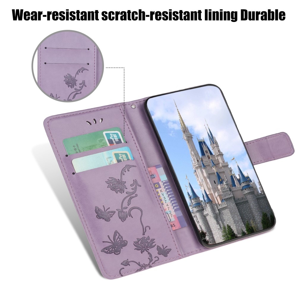 Funda de cuero con mariposas para Samsung Galaxy A22 5G, violeta