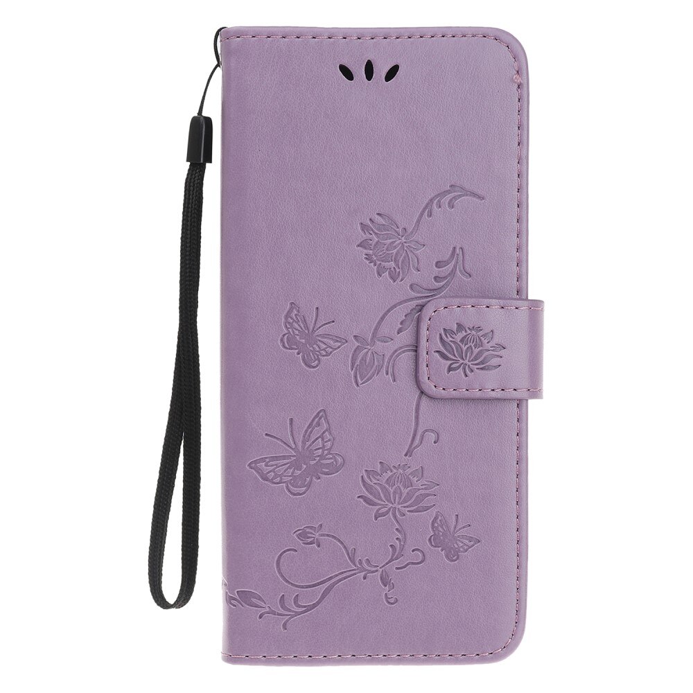 Funda de cuero con mariposas para Samsung Galaxy A22 5G, violeta