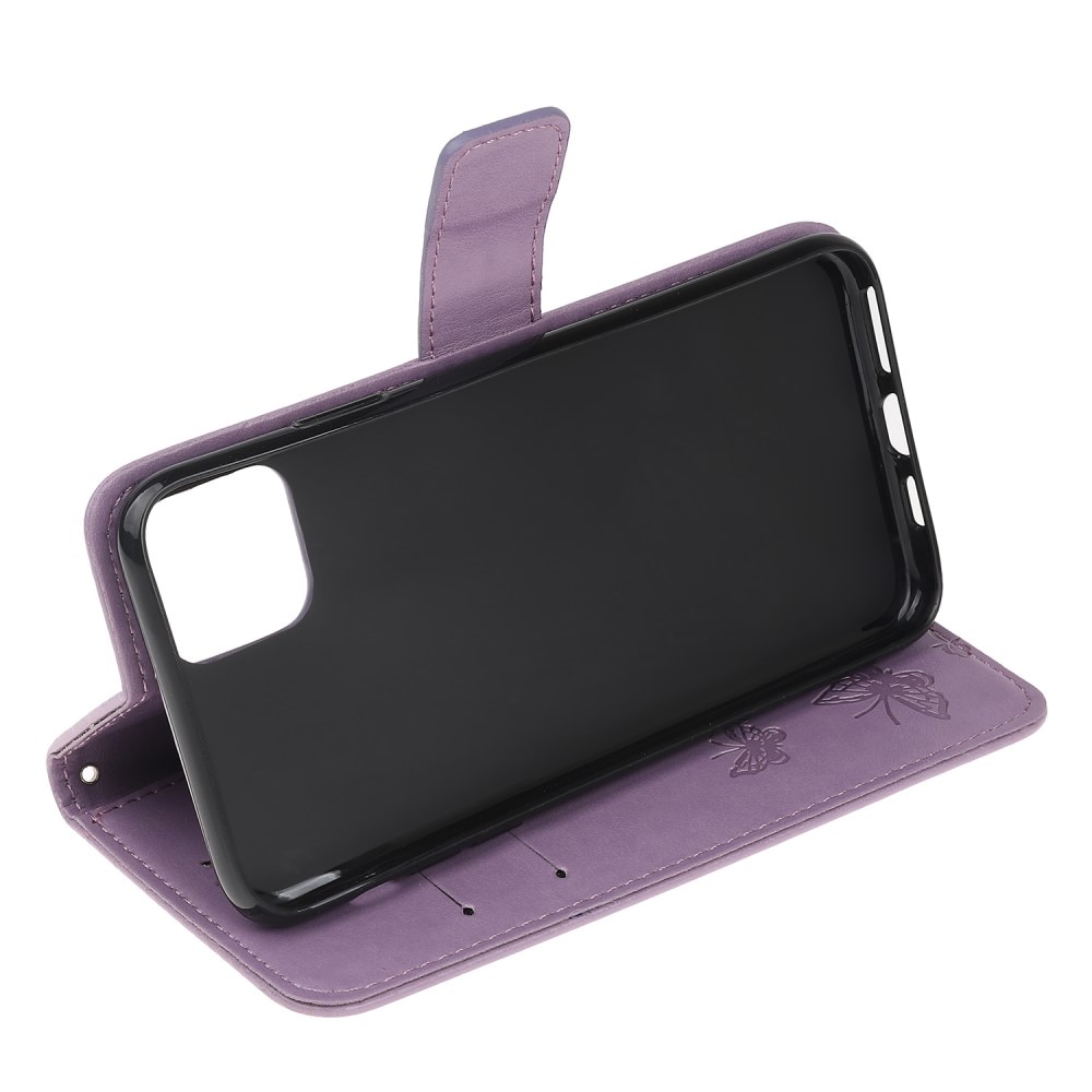 Funda de cuero con mariposas para Samsung Galaxy A22 5G, violeta