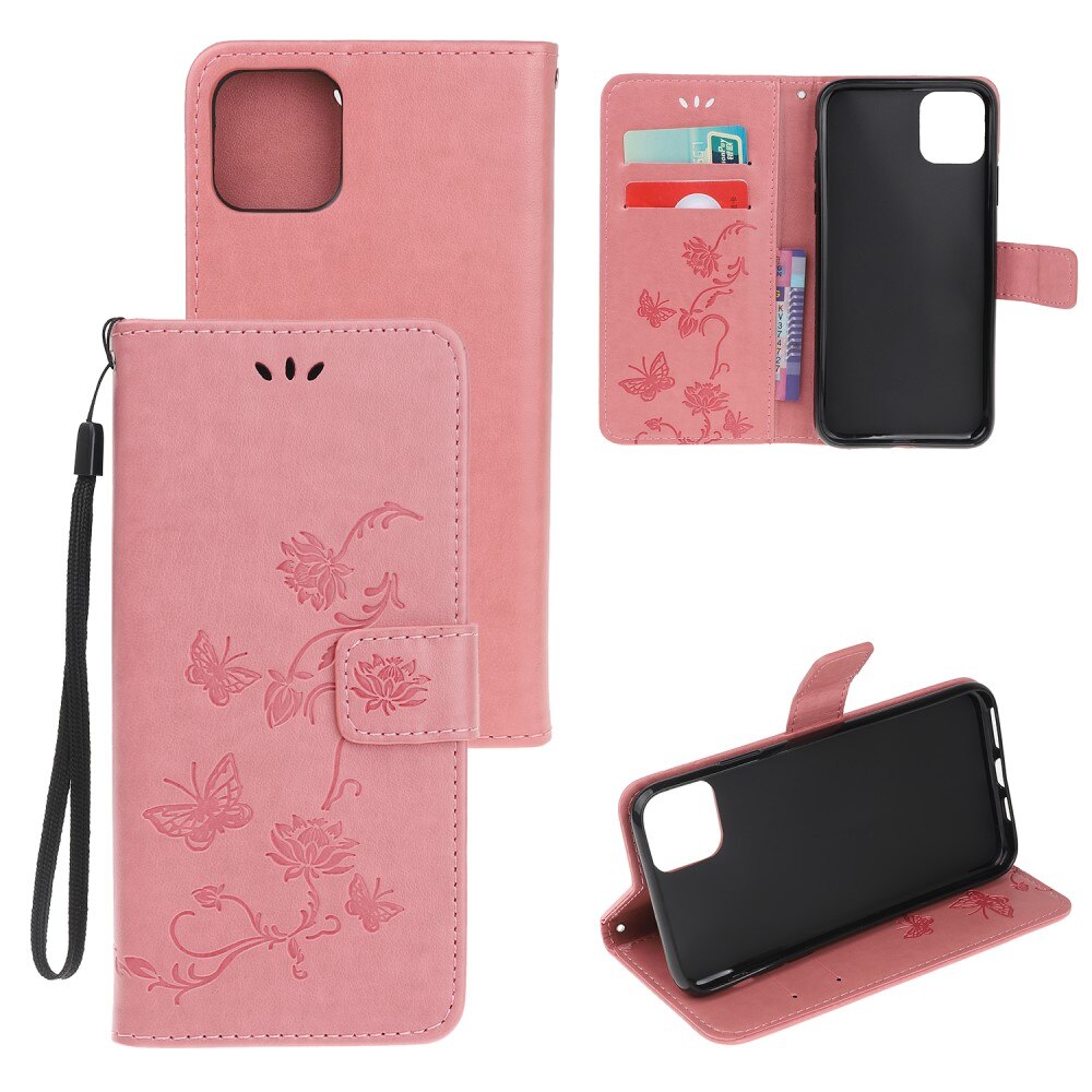 Funda de cuero con mariposas para Samsung Galaxy A22 5G, rosado