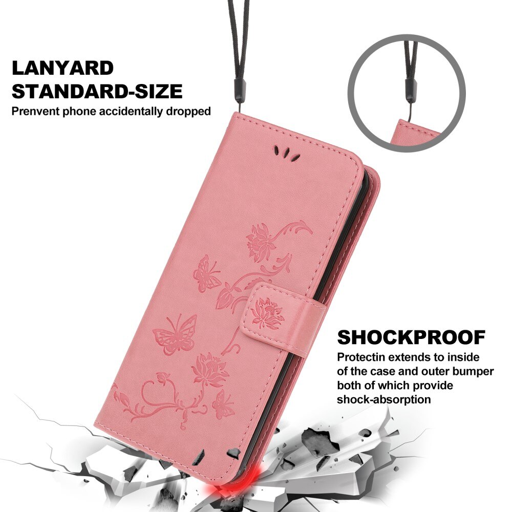 Funda de Cuero con Mariposas Samsung Galaxy A22 5G, Rosa