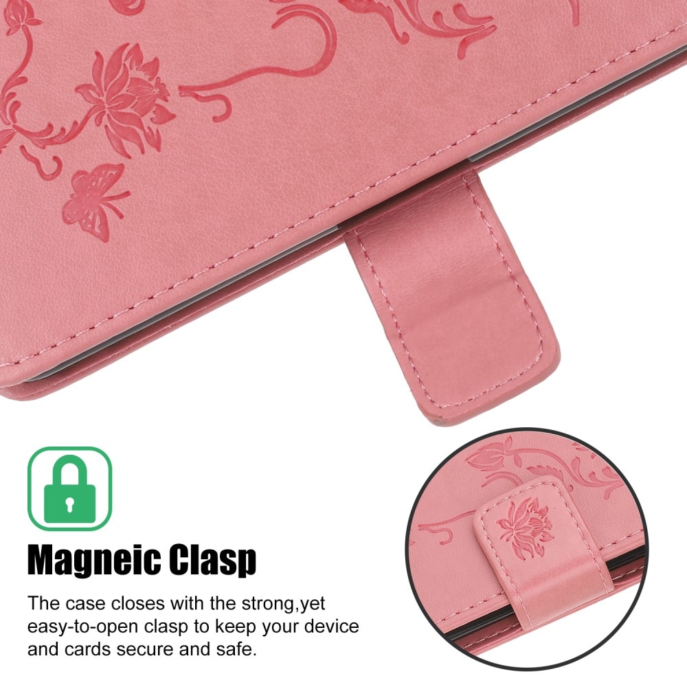 Funda de Cuero con Mariposas Samsung Galaxy A22 5G, Rosa
