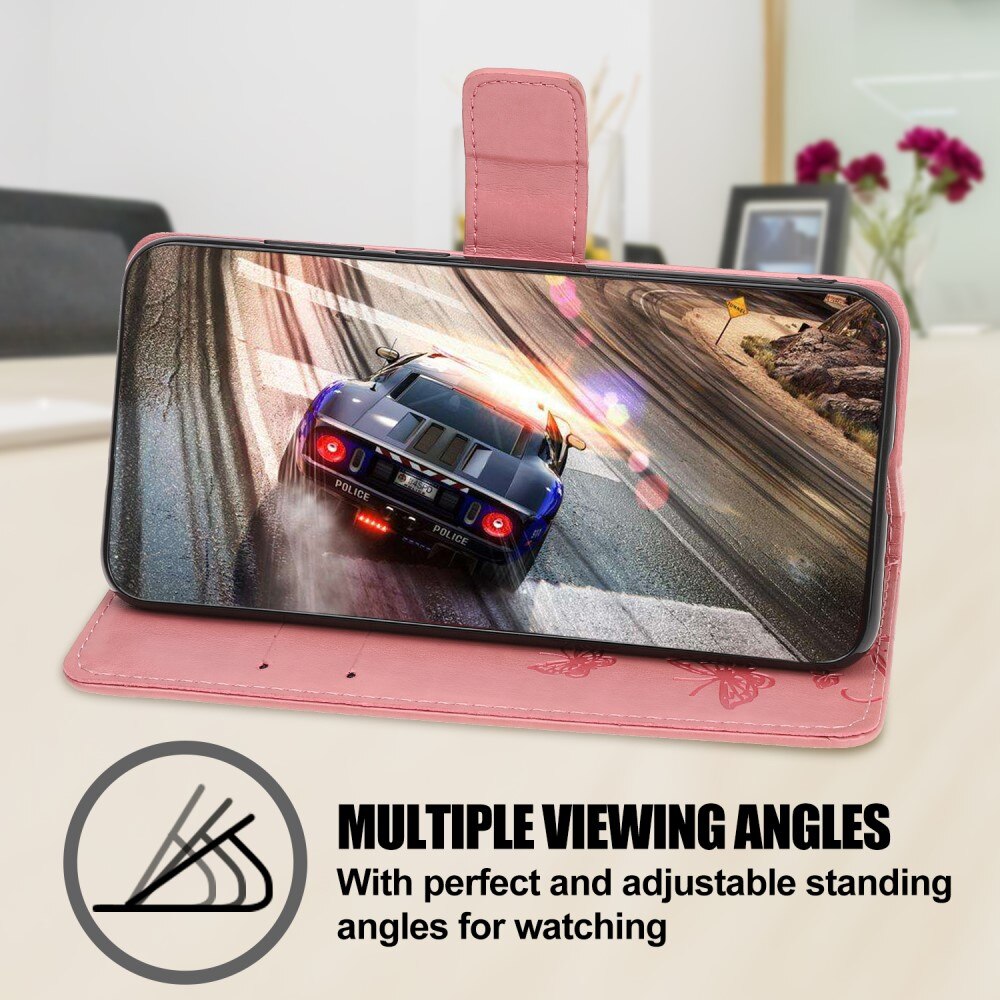 Funda de Cuero con Mariposas Samsung Galaxy A22 5G, Rosa