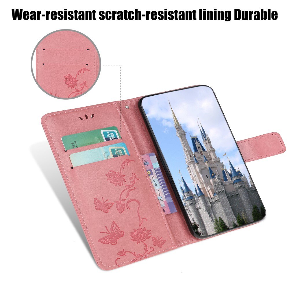 Funda de cuero con mariposas para Samsung Galaxy A22 5G, rosado