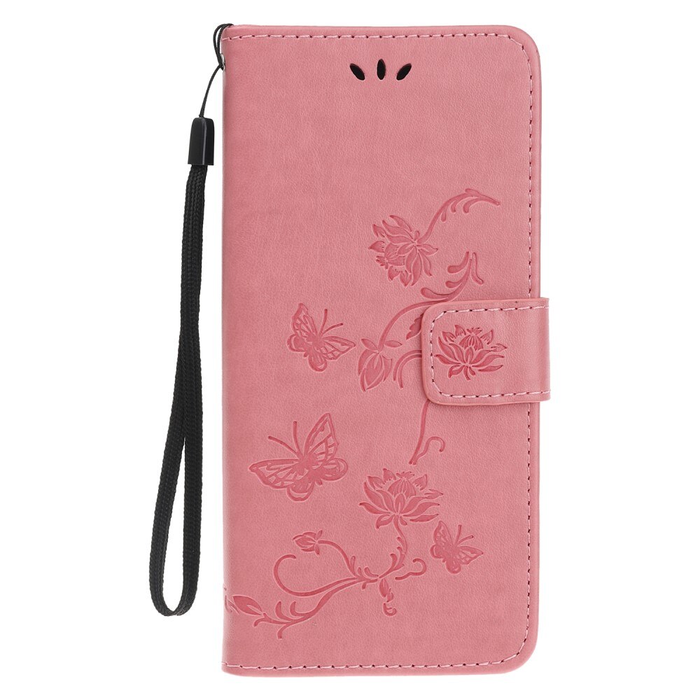 Funda de cuero con mariposas para Samsung Galaxy A22 5G, rosado