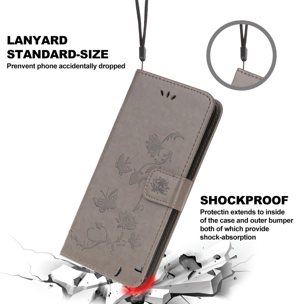 Funda de Cuero con Mariposas Samsung Galaxy A22 5G, Gris