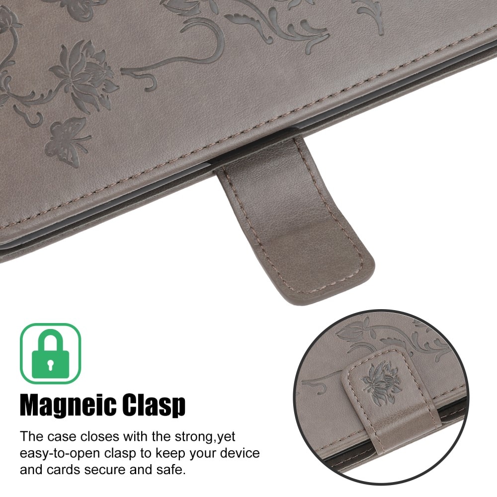 Funda de Cuero con Mariposas Samsung Galaxy A22 5G, Gris