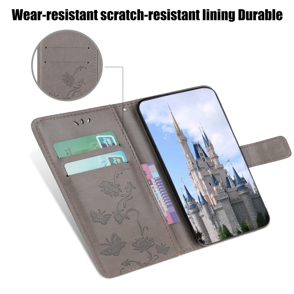Funda de Cuero con Mariposas Samsung Galaxy A22 5G, Gris