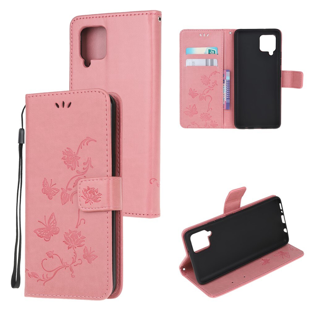 Funda de cuero con mariposas para Samsung Galaxy A22 4G, rosado