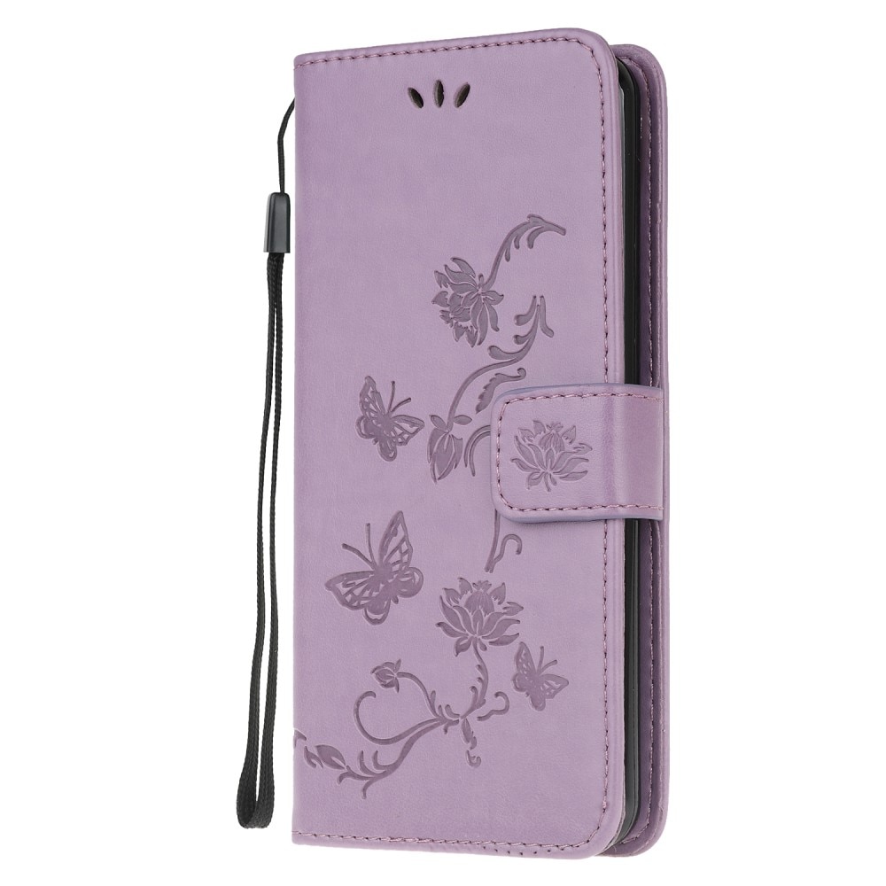 Funda de cuero con mariposas para Samsung Galaxy A22 4G, violeta