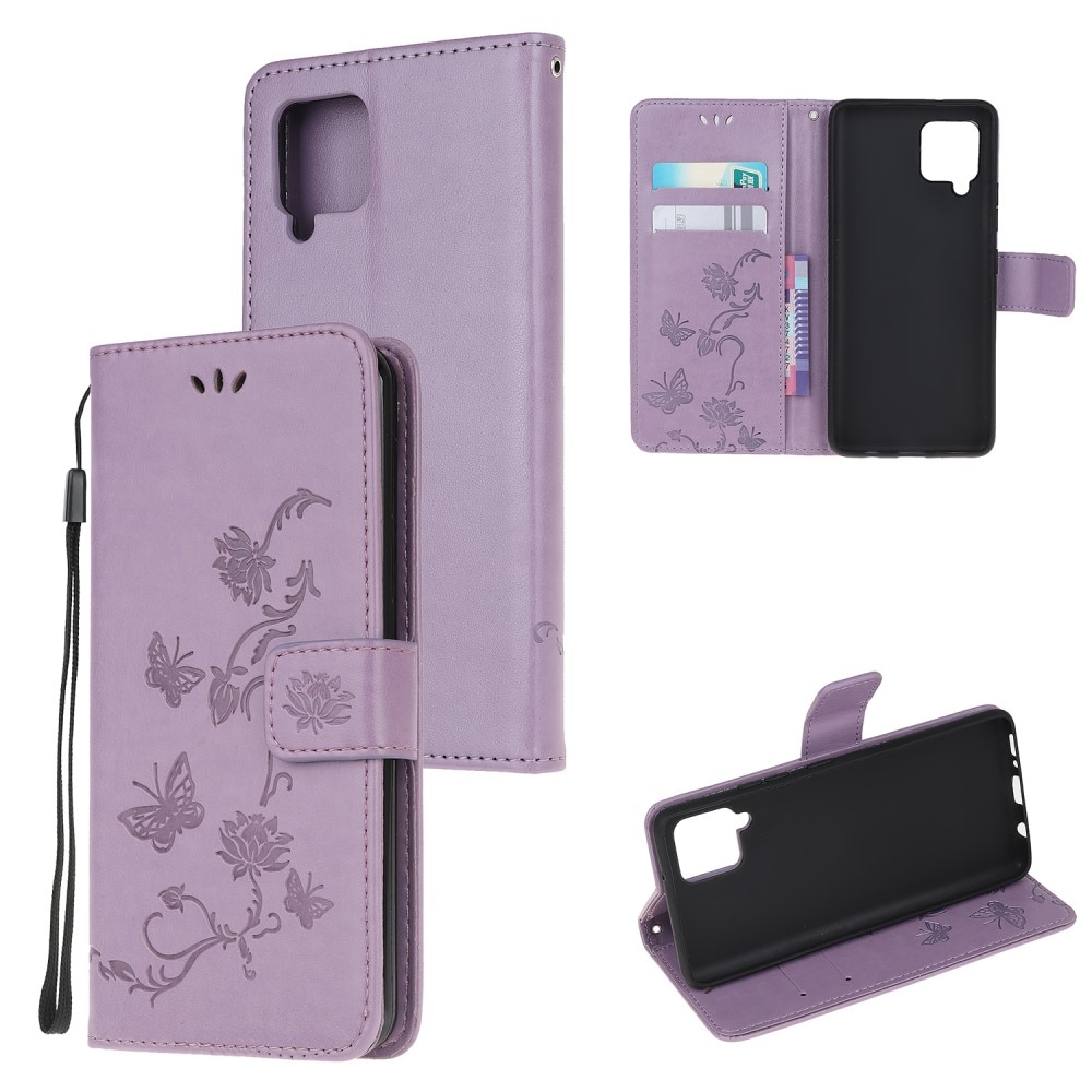 Funda de cuero con mariposas para Samsung Galaxy A22 4G, violeta