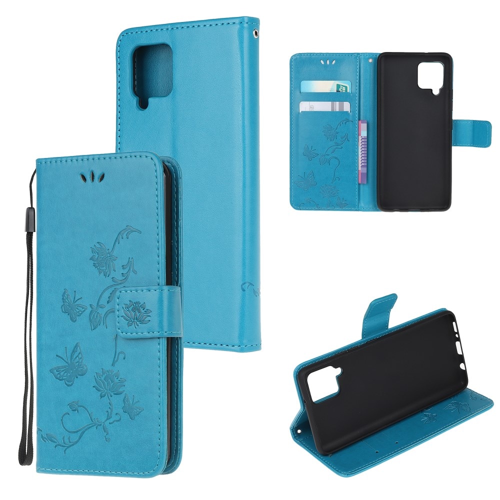 Funda de cuero con mariposas para Samsung Galaxy A22 4G, azul