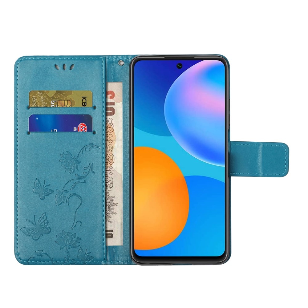 Funda de cuero con mariposas para Samsung Galaxy A82 5G, azul