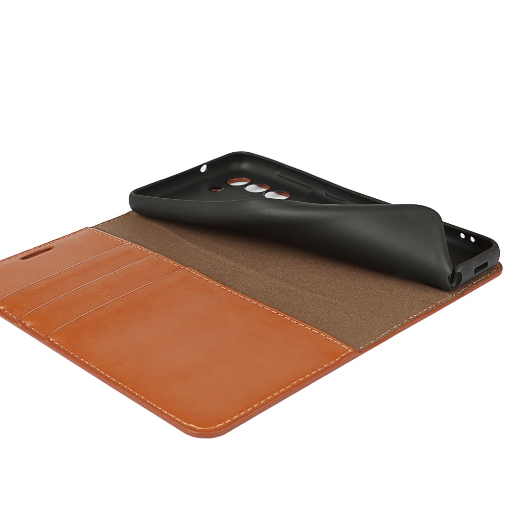 Funda cartera de cuero genuino Samsung Galaxy S21 FE Marrón