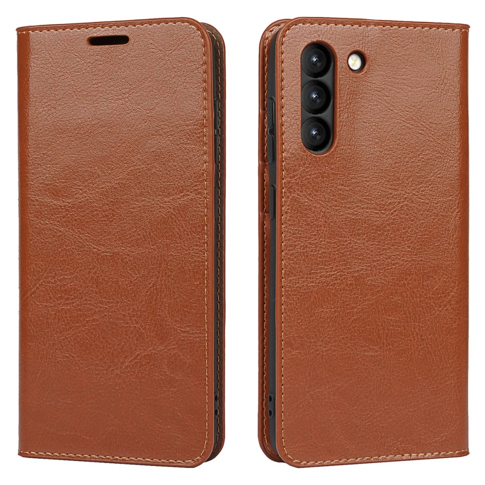 Funda cartera de cuero genuino Samsung Galaxy S21 FE Marrón