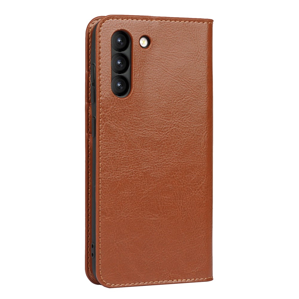 Funda cartera de cuero genuino Samsung Galaxy S21 FE Marrón