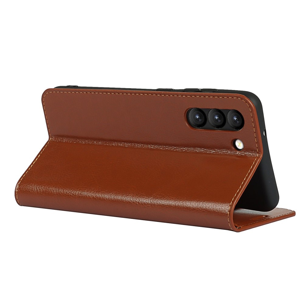 Funda cartera de cuero genuino Samsung Galaxy S21 FE Marrón