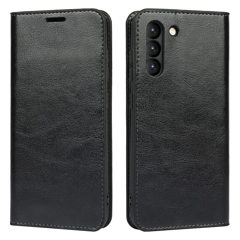 Funda cartera de cuero genuino Samsung Galaxy S21 negro