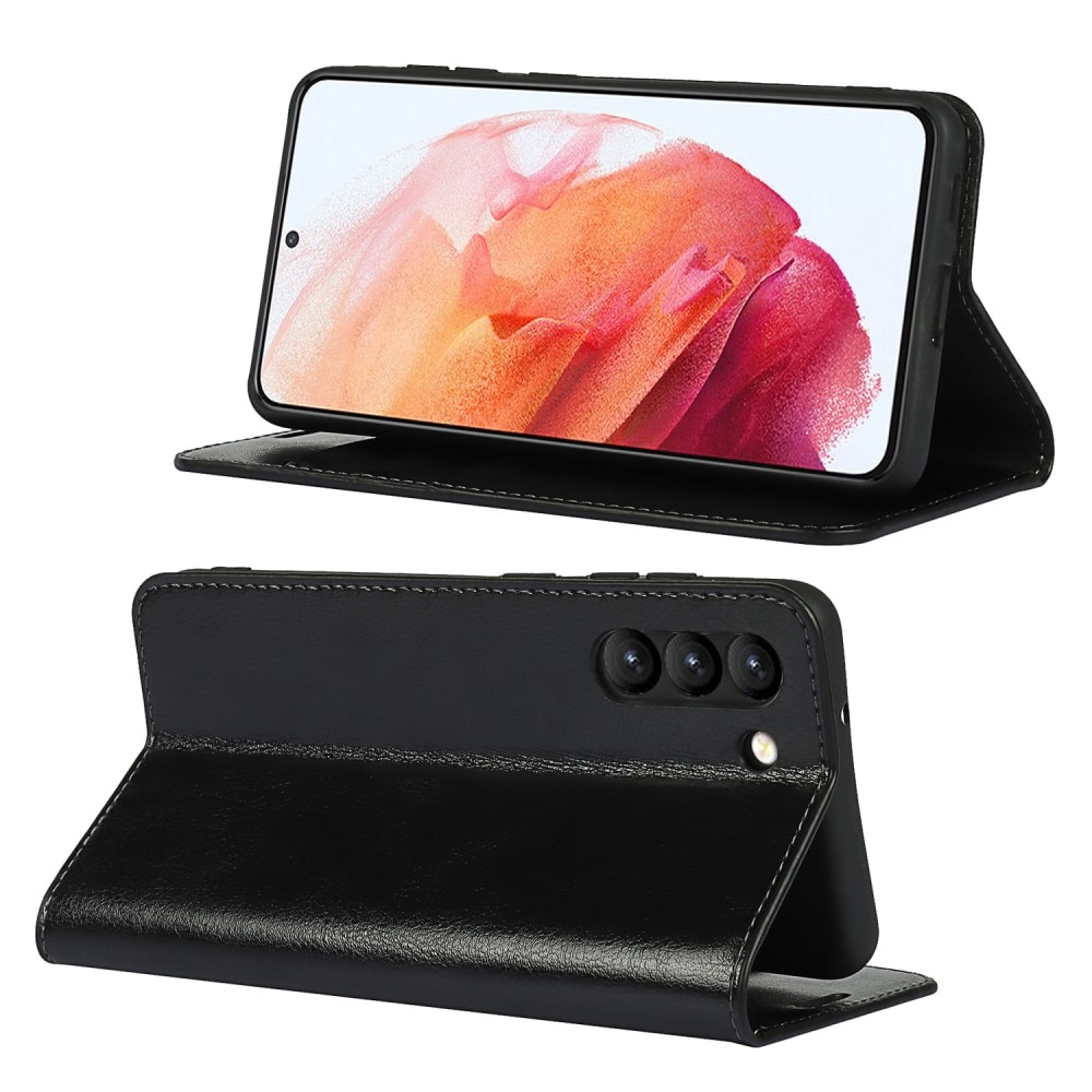 Funda cartera de cuero genuino Samsung Galaxy S21 FE Negro