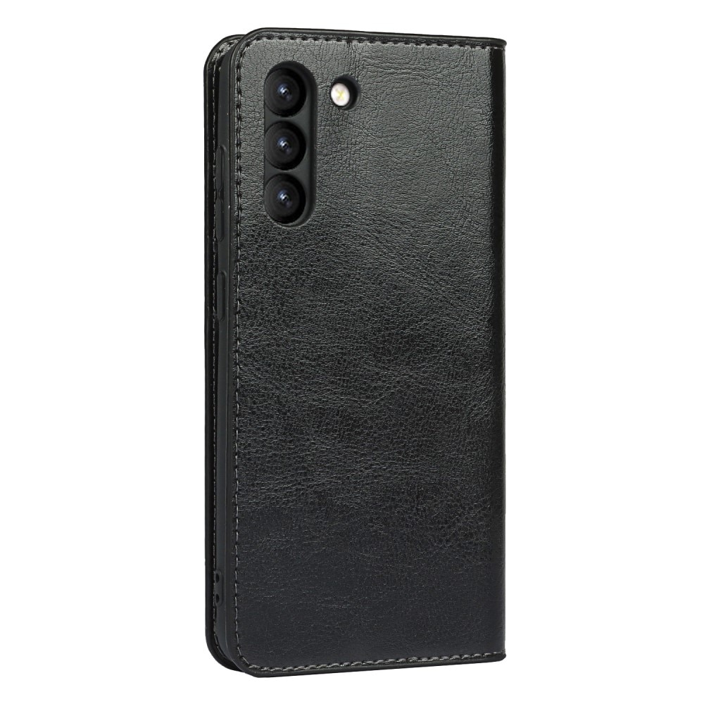 Funda cartera de cuero genuino Samsung Galaxy S21 FE negro