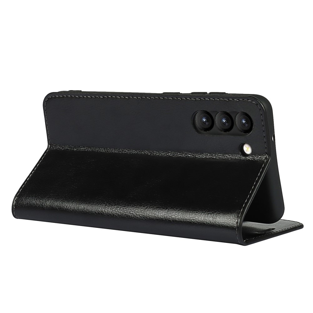 Funda cartera de cuero genuino Samsung Galaxy S21 FE Negro