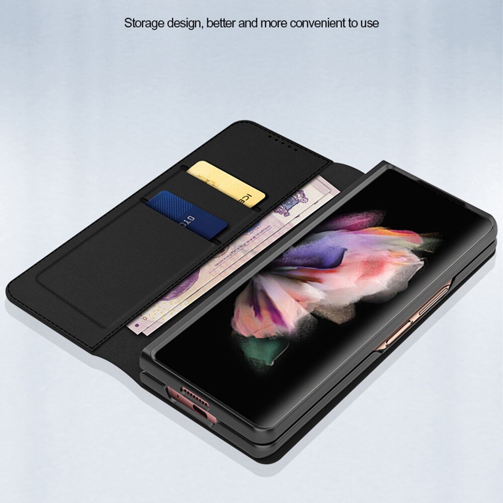 Funda de cuero genuino Samsung Galaxy Z Fold 3, Negro