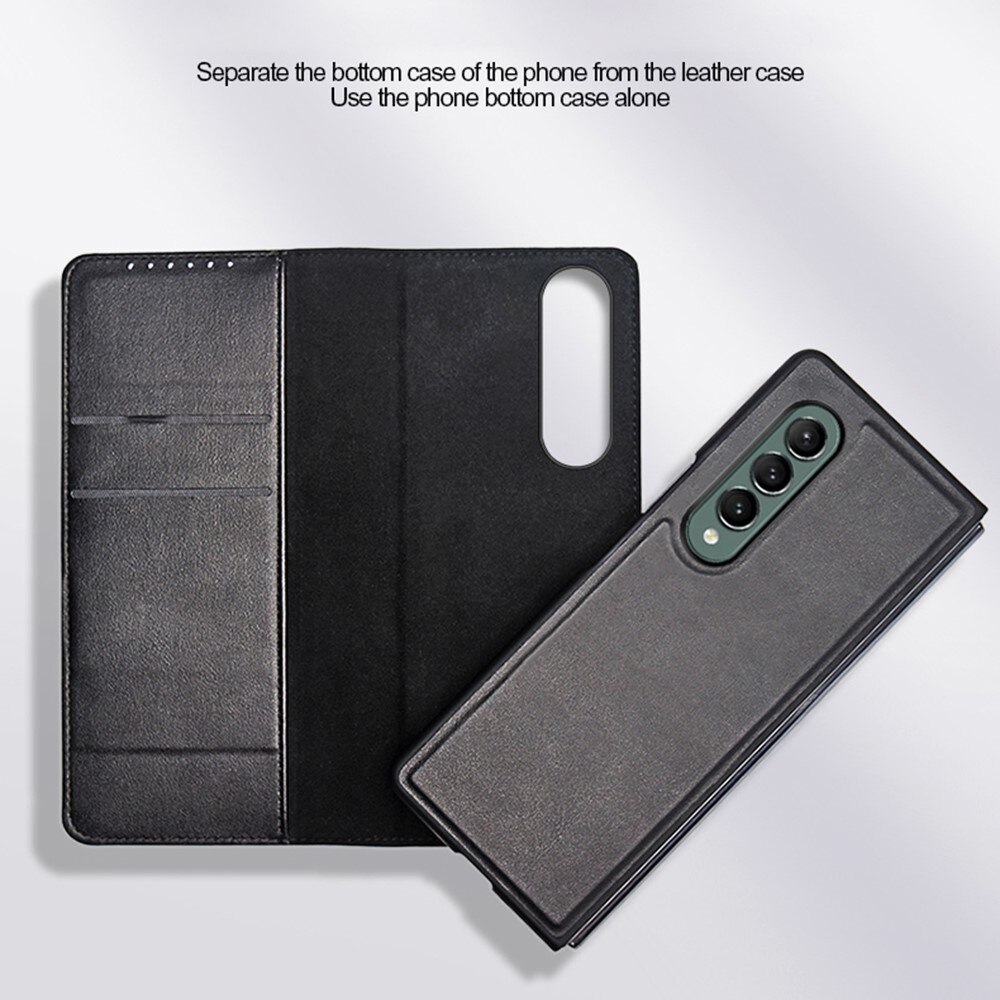 Funda de cuero genuino Samsung Galaxy Z Fold 3, Negro