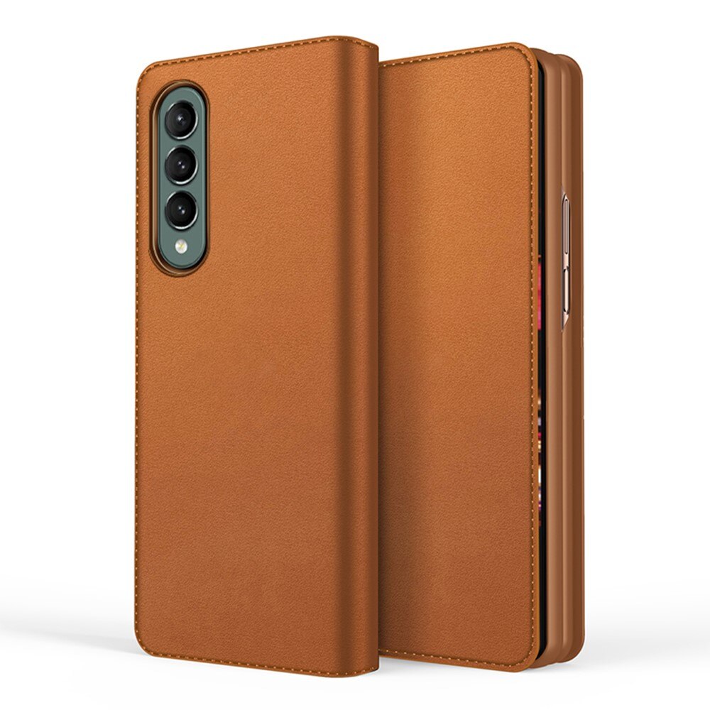 Funda de cuero genuino Samsung Galaxy Z Fold 3, marrón