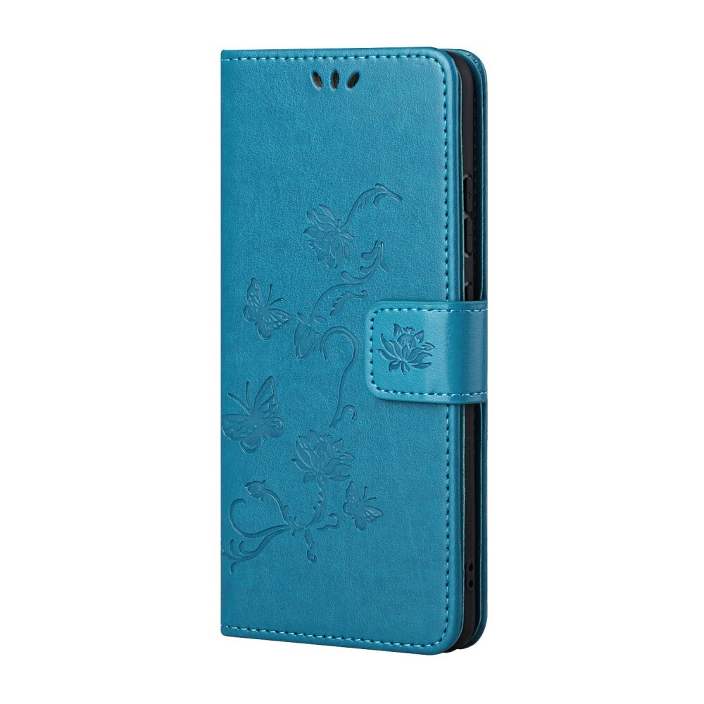 Funda de cuero con mariposas para Samsung Galaxy S22 Plus, azul