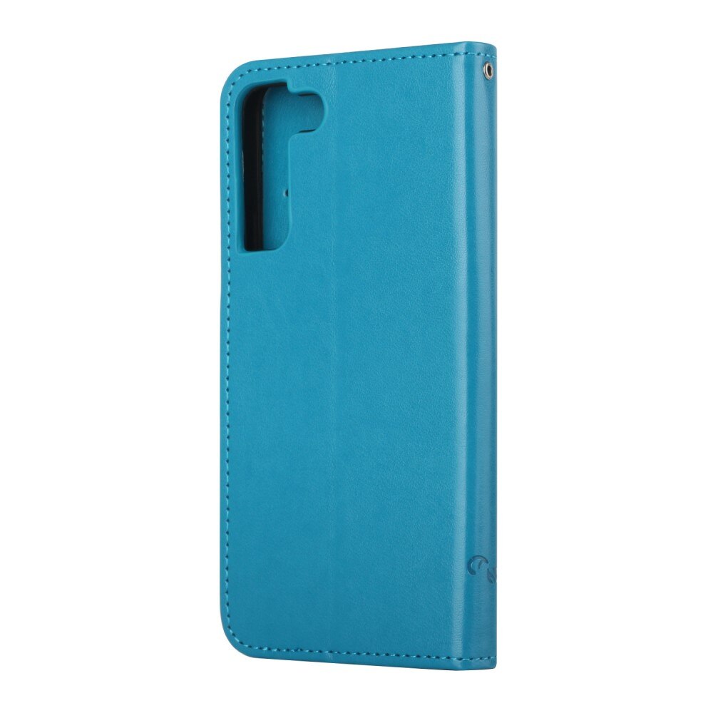 Funda de cuero con mariposas para Samsung Galaxy S22 Plus, azul