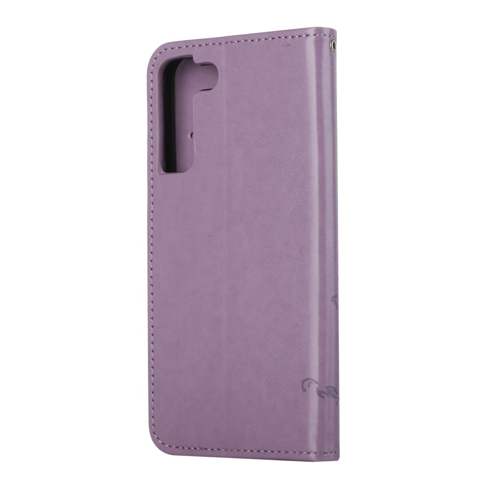 Funda de Cuero con Mariposas Samsung Galaxy S22 Plus, Púrpura
