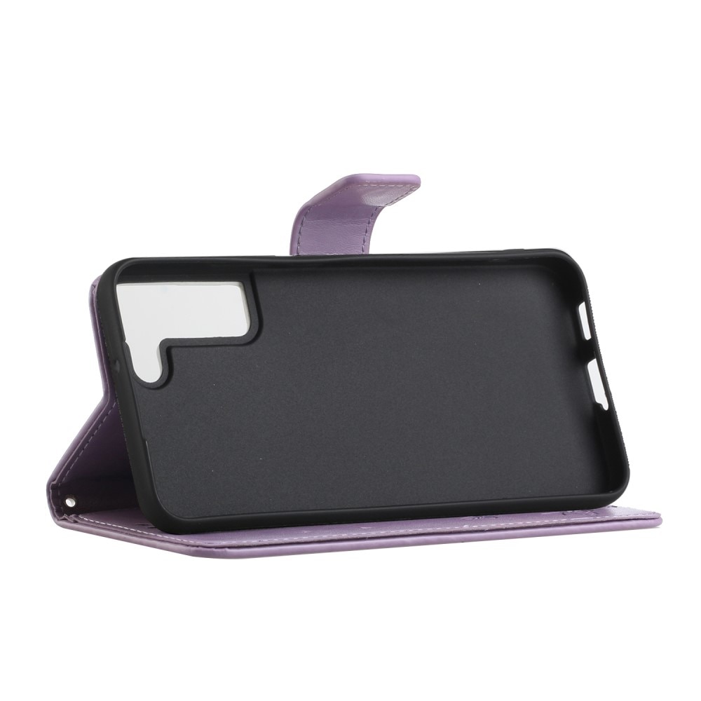 Funda de cuero con mariposas para Samsung Galaxy S22 Plus, violeta