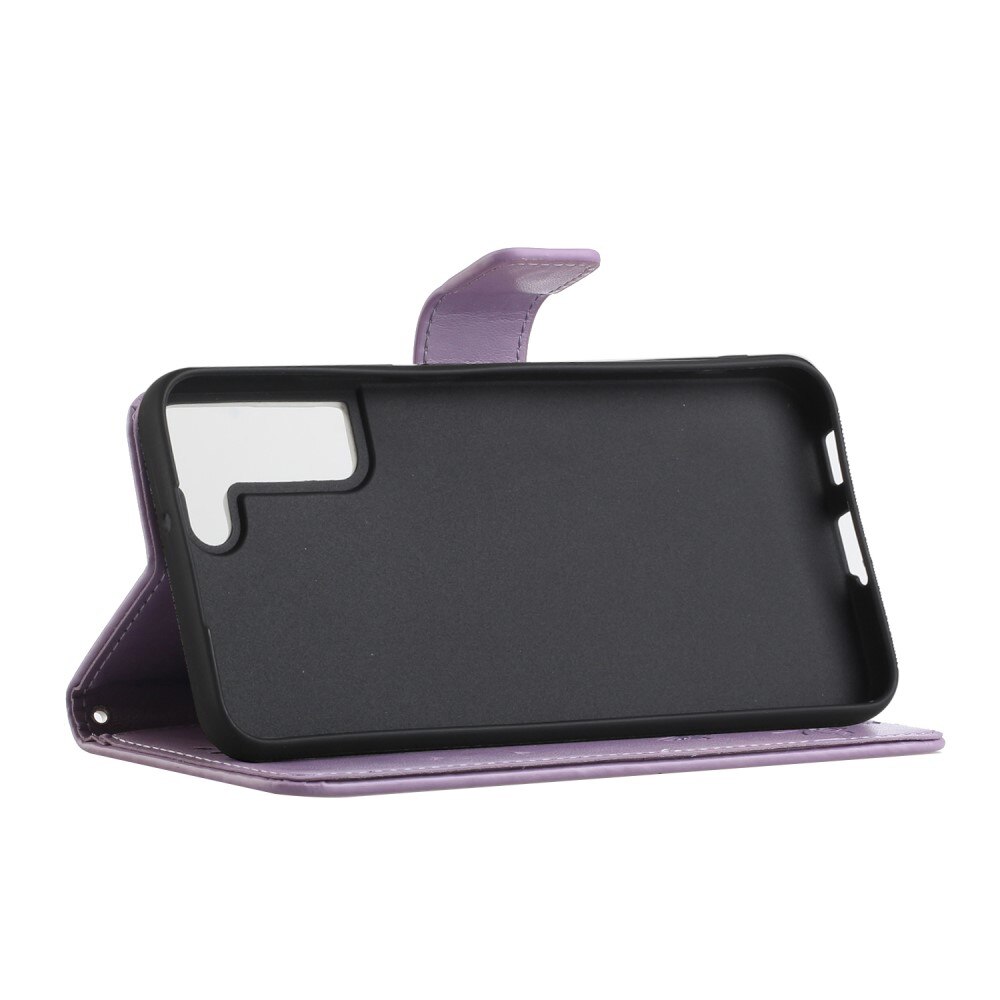 Funda de Cuero con Mariposas Samsung Galaxy S22 Plus, Púrpura
