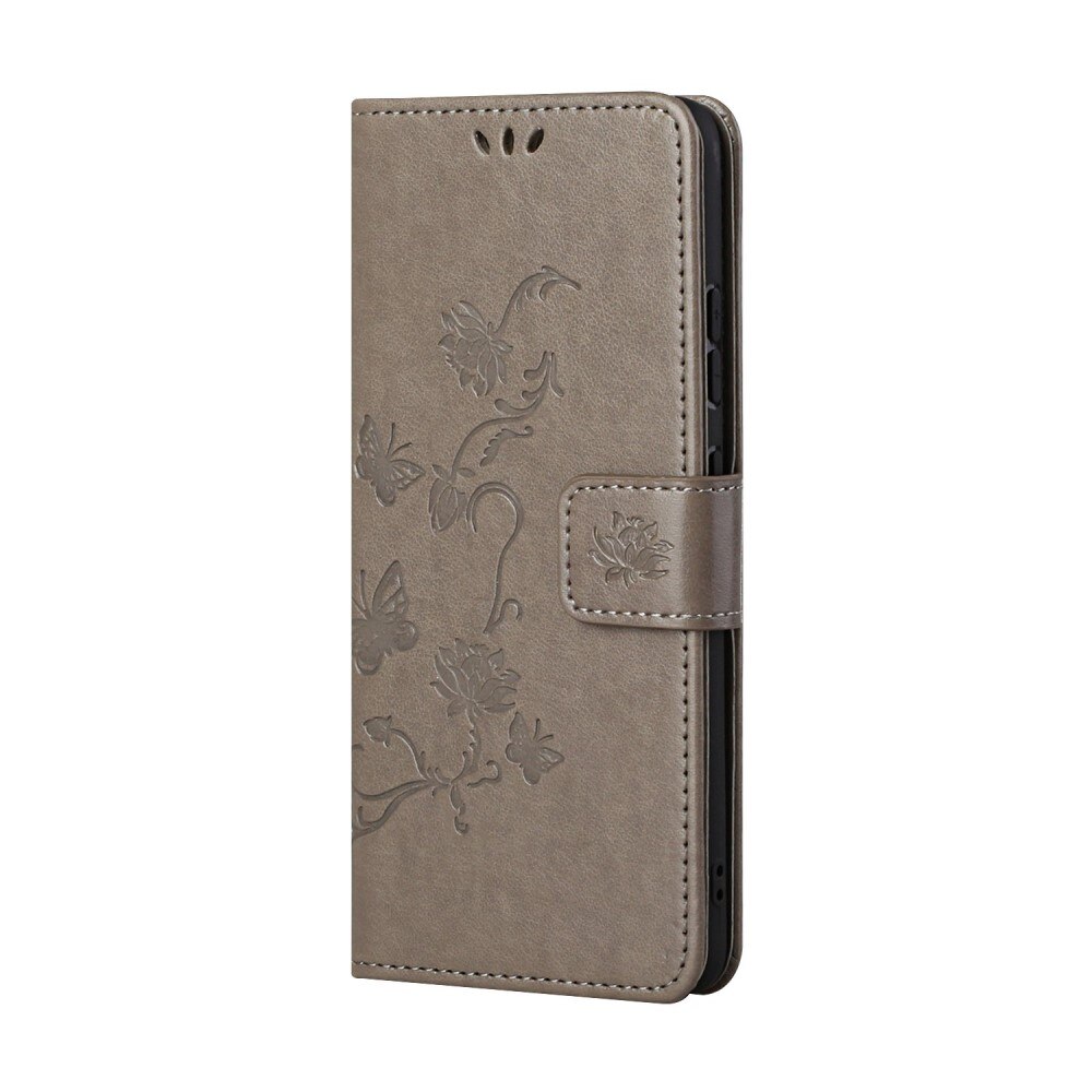 Funda de cuero con mariposas para Samsung Galaxy S22 Plus, gris