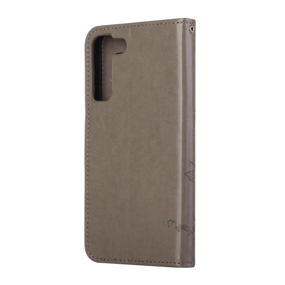 Funda de Cuero con Mariposas Samsung Galaxy S22 Plus, Gris