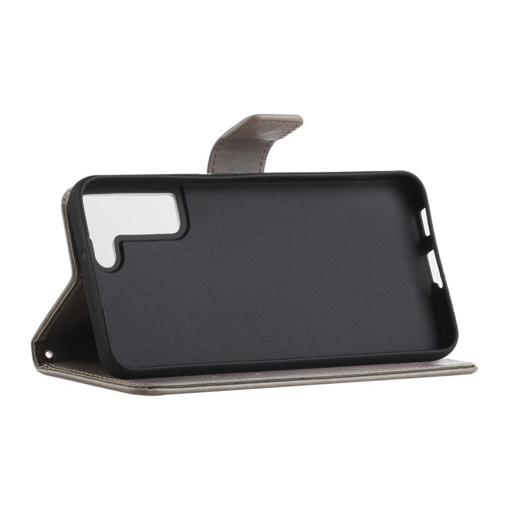 Funda de Cuero con Mariposas Samsung Galaxy S22 Plus, Gris