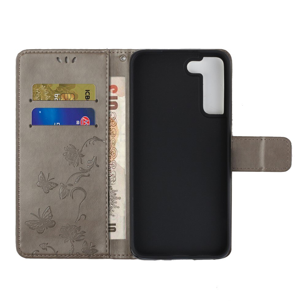 Funda de Cuero con Mariposas Samsung Galaxy S22 Plus, Gris