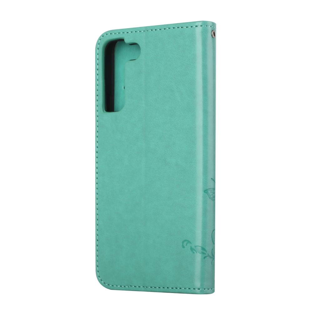 Funda de cuero con mariposas para Samsung Galaxy S22 Plus, verde