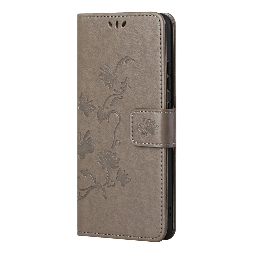 Funda de cuero con mariposas para Samsung Galaxy S22, gris