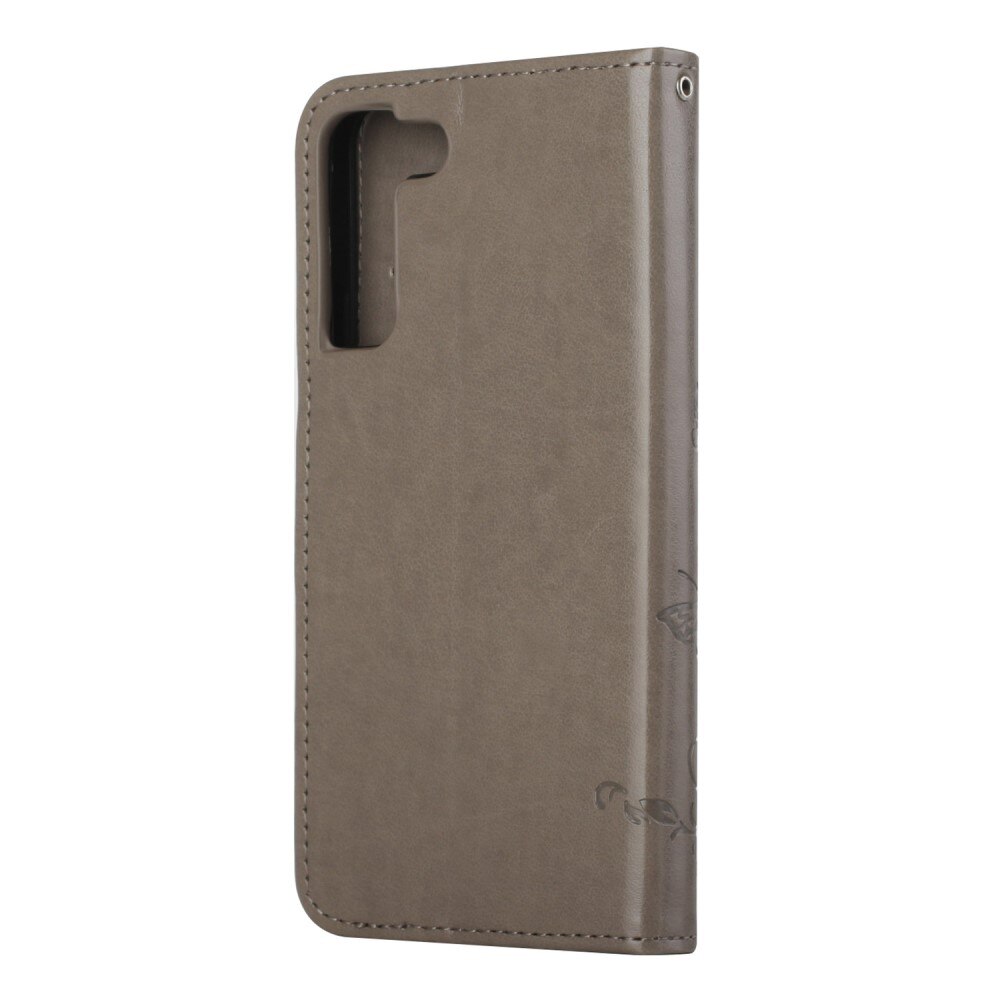 Funda de Cuero con Mariposas Samsung Galaxy S22, Gris