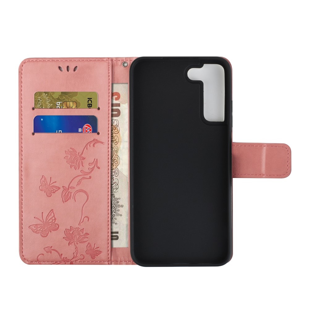 Funda de Cuero con Mariposas Samsung Galaxy S22, Rosa