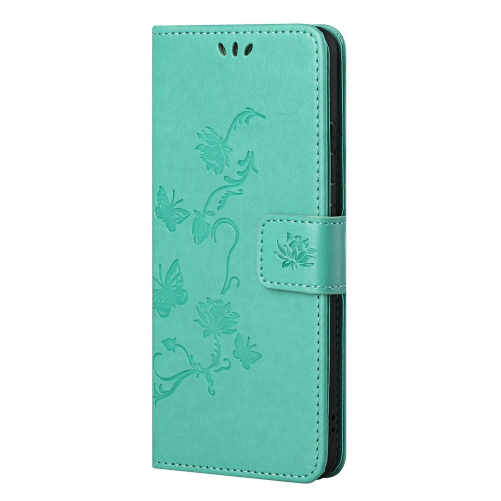 Funda de cuero con mariposas para Samsung Galaxy S22, verde