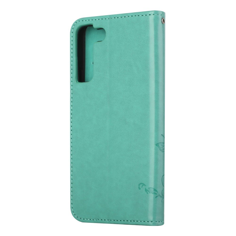 Funda de cuero con mariposas para Samsung Galaxy S22, verde