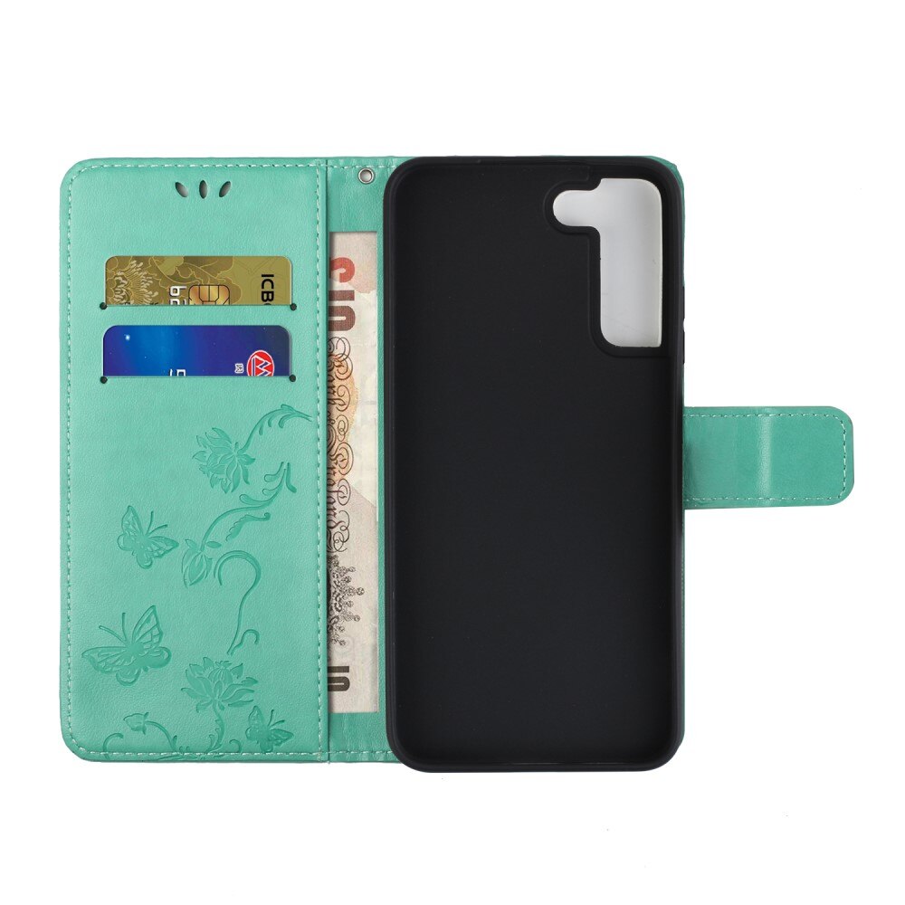 Funda de Cuero con Mariposas Samsung Galaxy S22, Verde