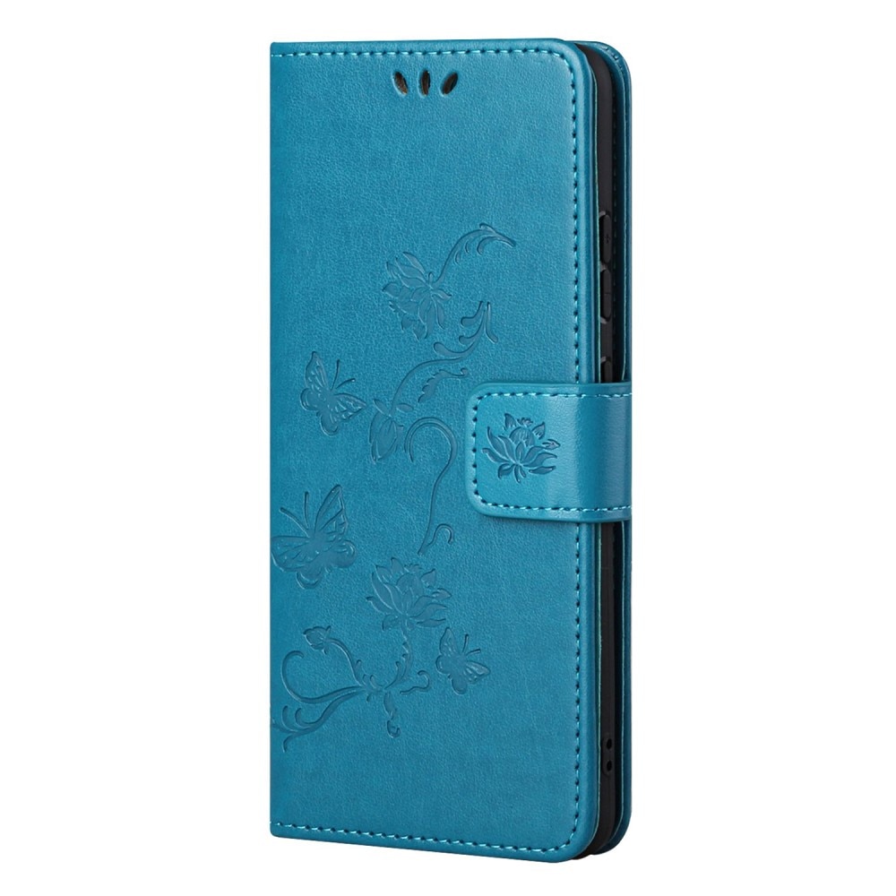 Funda de cuero con mariposas para Samsung Galaxy S22, azul
